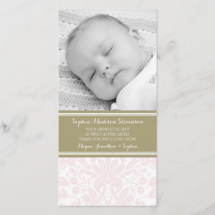 Roze Damask Hartelijk dank Baby shower fotokaarten Bedankkaart