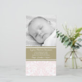Roze Damask Hartelijk dank Baby shower fotokaarten Bedankkaart (Staand voorkant)