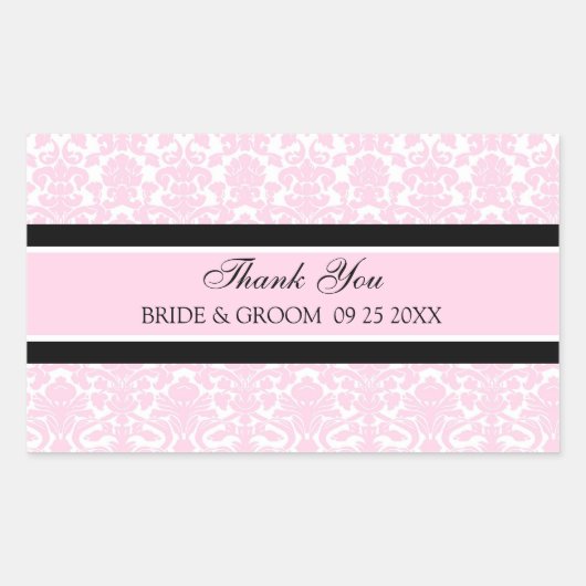 Roze Damask Hartelijk dank voor het huwelijk met L Rechthoekige Sticker (Voorkant)