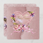 roze Damask Heart Baby shower Kaart (Voorkant / Achterkant)