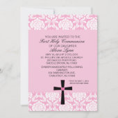 Roze Damask Heart Communion Kaart (Voorkant)