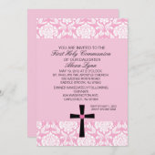 Roze Damask Heart Communion Kaart (Voorkant / Achterkant)