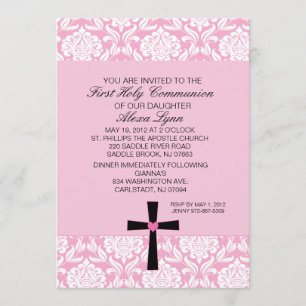 Roze Damask Heart Communion Kaart