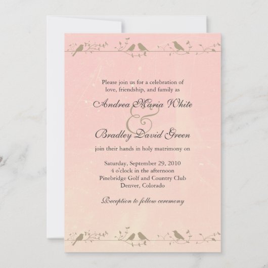 Roze  Damask Heart Wedding Invitation Kaart (Achterkant)