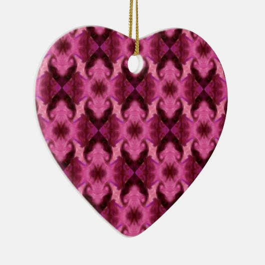Roze Damask Hearts Keramisch Ornament (Rechts)