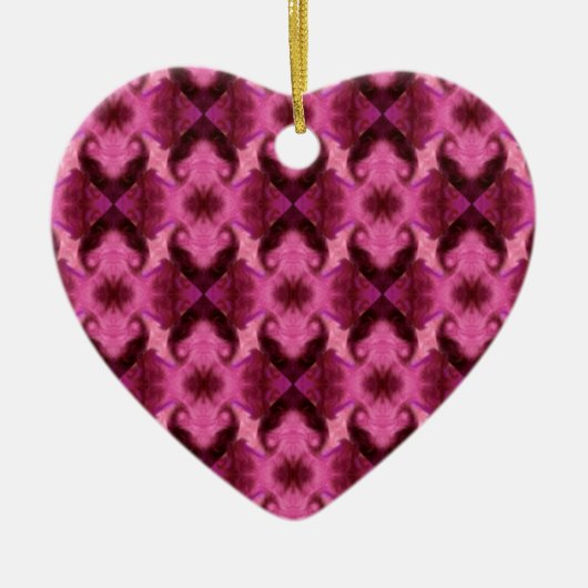 Roze Damask Hearts Keramisch Ornament (Voorkant)