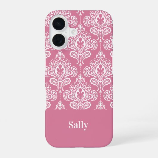 Roze Damask iPhone 16 Hoesje (Achterkant)