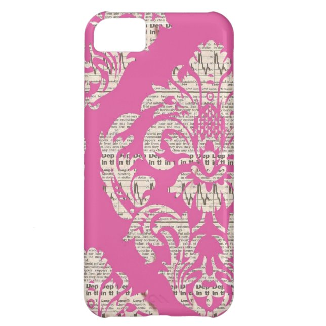 Roze  Damask iPhone 5 Hoesje (Achterkant)
