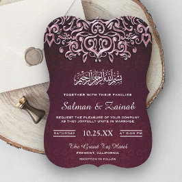 Roze Damask islamitische moslim trouwuitnodiging Kaart