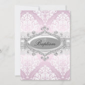 Roze Damask & Jewel Cross Baptisme Uitnodiging (Voorkant)