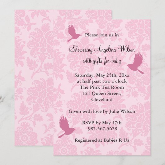  roze Damask Kaart (Voorkant / Achterkant)