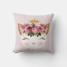 Roze Damask Kat Sierkussen
