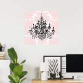 Roze Damask Kroonluchter Muur Kunstprint Poster (Thuiskantoor)