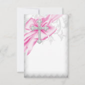 Roze Damask Kruis Eerste Communie Kaart (Achterkant)