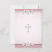 Roze Damask Kruis Eerste Communie Kaart (Achterkant)