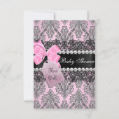 Roze Damask & Lace Girl Baby shower Invitation Kaart (Voorkant)