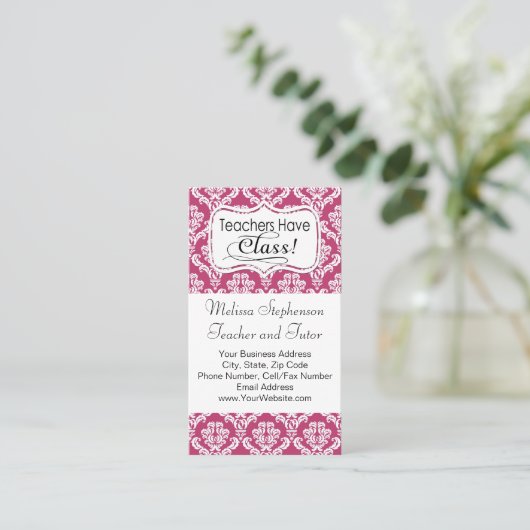 Roze Damask, leraren hebben klasse Visitekaartje (Staand voorkant)