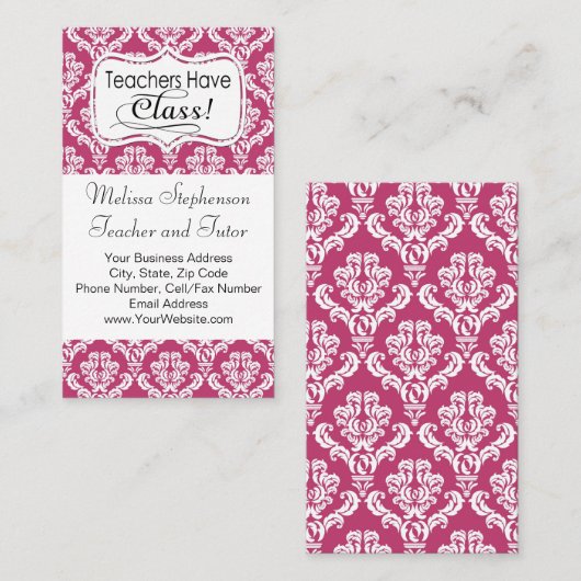 Roze Damask, leraren hebben klasse Visitekaartje (Voorkant / Achterkant)