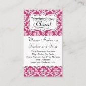 Roze Damask, leraren hebben klasse Visitekaartje (Voorkant)