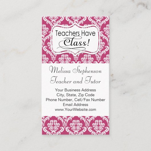 Roze Damask, leraren hebben klasse Visitekaartje (Voorkant)