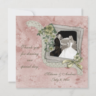 Roze Damask Lijst fotokaart Bedankkaart