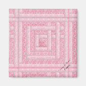 Roze Damask Log Cabin Quilt Magnet (Voorkant)