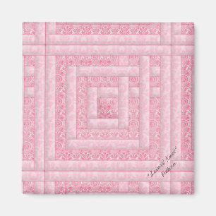 Roze Damask Log Cabin Quilt Magnet