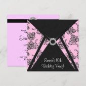 Roze Damask Meisjes 10e verjaardag Uitnodiging (Voorkant / Achterkant)