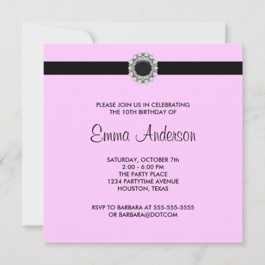 Roze Damask Meisjes 10e verjaardag Uitnodiging (Achterkant)