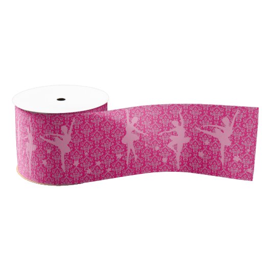 Roze Damask met Ballerinas Large Spool of Ribbon Grosgrain Lint (Spoel)
