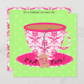 Roze Damask met Green Tea Cup Dag Kaart (Voorkant / Achterkant)