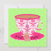Roze Damask met Green Tea Cup Dag Kaart (Voorkant)