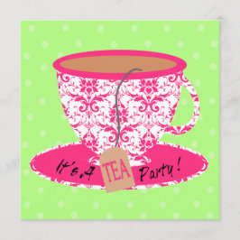 Roze Damask met Green Tea Cup Dag Kaart