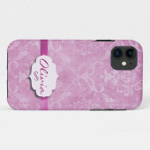Roze Damask met naamplaat Case-Mate iPhone Case (Achterkant (horizontaal))
