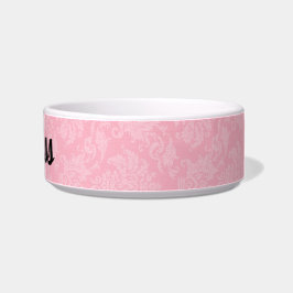 Roze Damask met Pet's Name Voerbakje