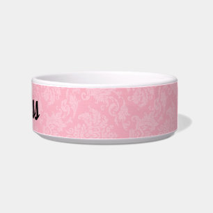 Roze Damask met Pet's Name Voerbakje