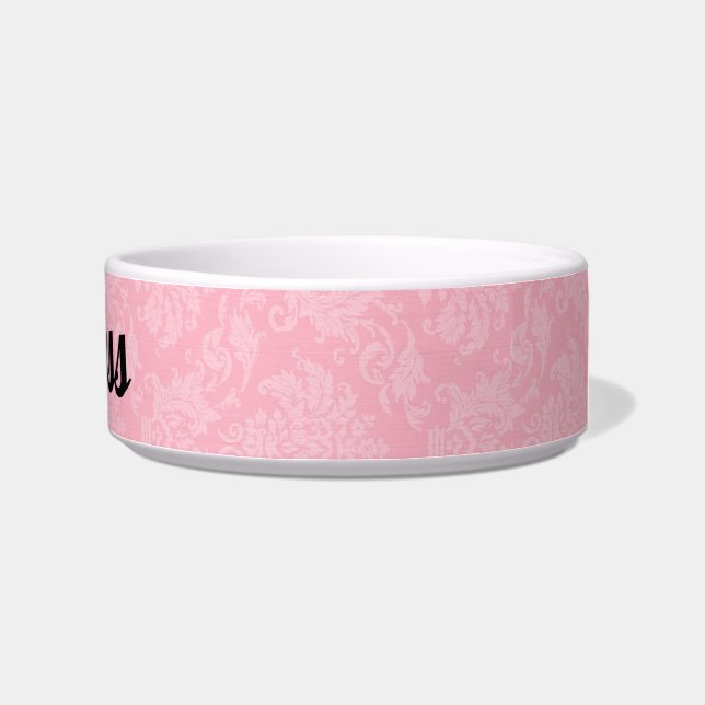 Roze Damask met Pet's Name Voerbakje (Rechts)