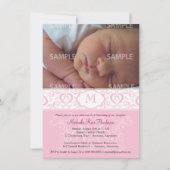 Roze Damask Monogram Baptism/Christening Kaart (Voorkant)