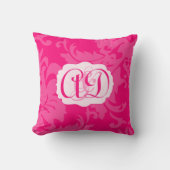 Roze Damask Monogram Bride of Jubileum Pillow Kussen (Voorkant)