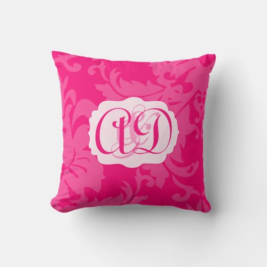 Roze Damask Monogram Bride of Jubileum Pillow Kussen (Voorkant)