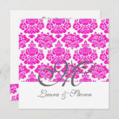 roze damask monogram bruiloft kaart (Voorkant / Achterkant)