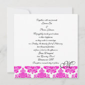 roze damask monogram bruiloft kaart (Achterkant)