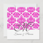 roze damask monogram bruiloft kaart (Voorkant)