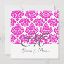 roze damask monogram bruiloft kaart