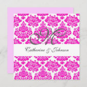 roze damask monogram bruiloft uitnodiging toevoege (Voorkant / Achterkant)