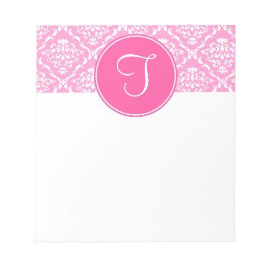 Roze Damask Monogram Notitieblok (Voorkant)