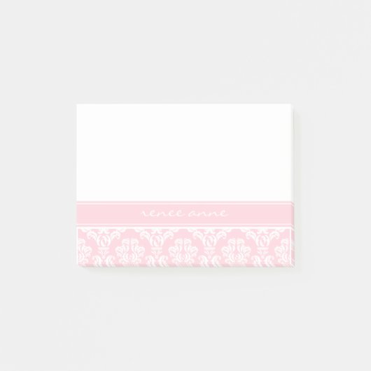 Roze Damask Monogram Post-it® notes (Voorkant)