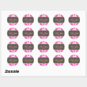 Roze Damask monogram trouwstickers Ronde Sticker (Vel)