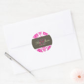 Roze Damask monogram trouwstickers Ronde Sticker (Envelop)
