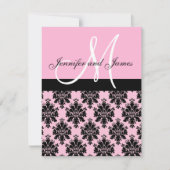 Roze Damask Monogram Wedding Invitations Kaart (Voorkant)